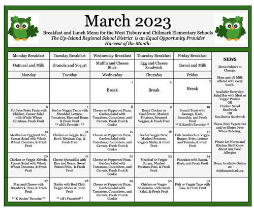  March Menu